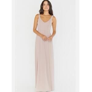 Show Me Your Mumu Jenn Maxi Dress Beige Pink Chiffon V-Neck Gown Women’s Large